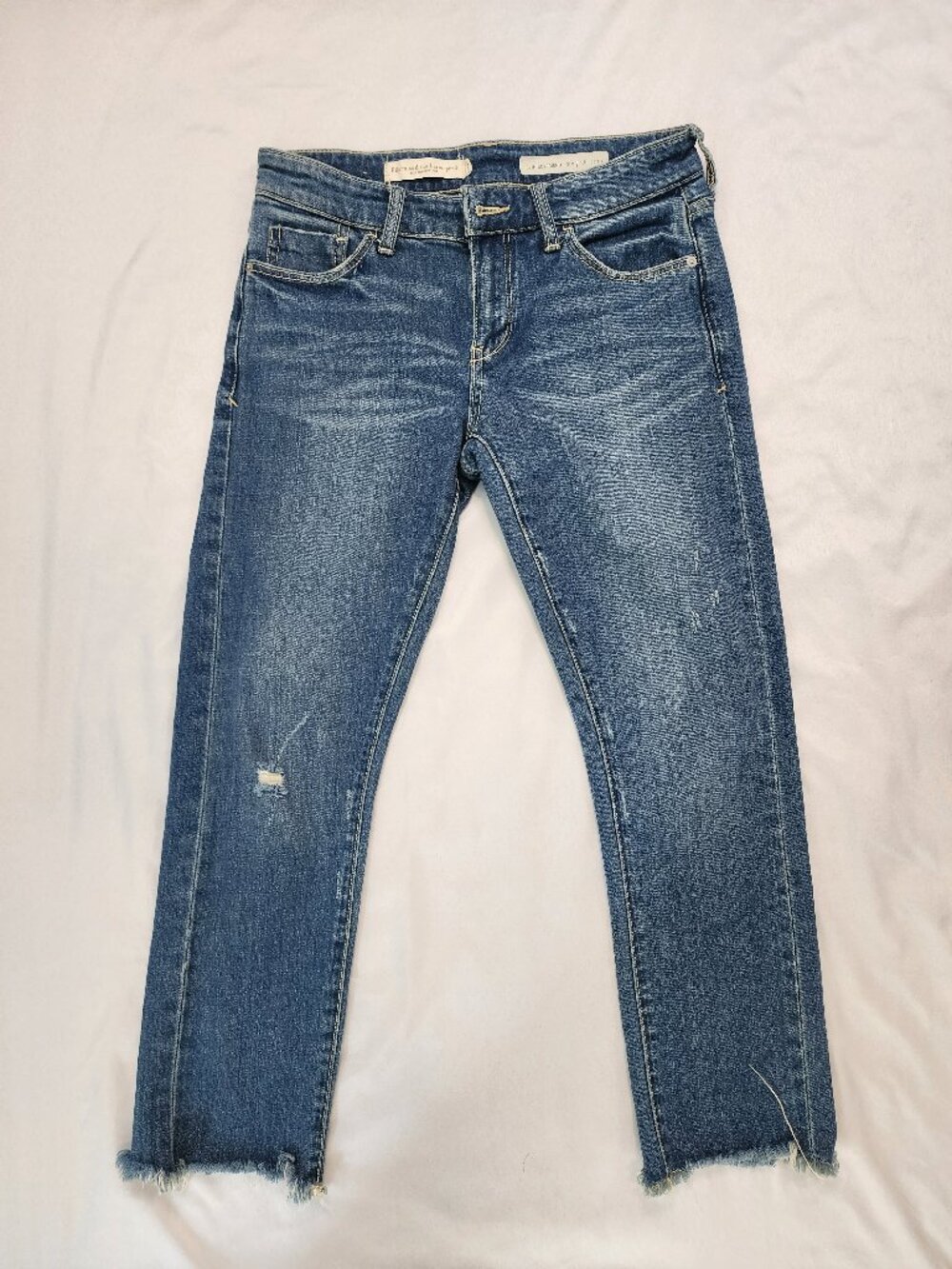 Pilcro & the Letterpress Slim Boyfriend Jeans Distressed Raw Hem 26 Petite